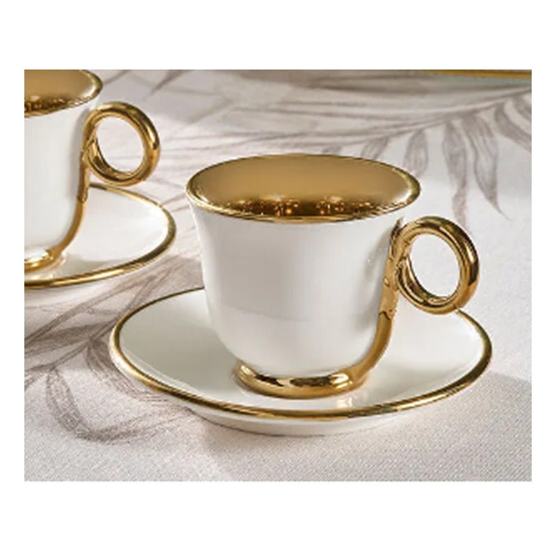 Karaca Blush 2-Person Porcelain Turkish Coffee Cup Set - Powder Pink & Gold, 120ml (4-Piece)