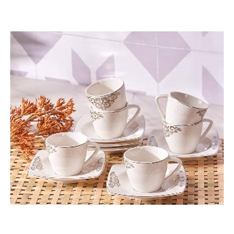 Karaca Nazende 6-Person Porcelain Turkish Coffee Cup Set - Scalloped Gold Rim (12-Piece)