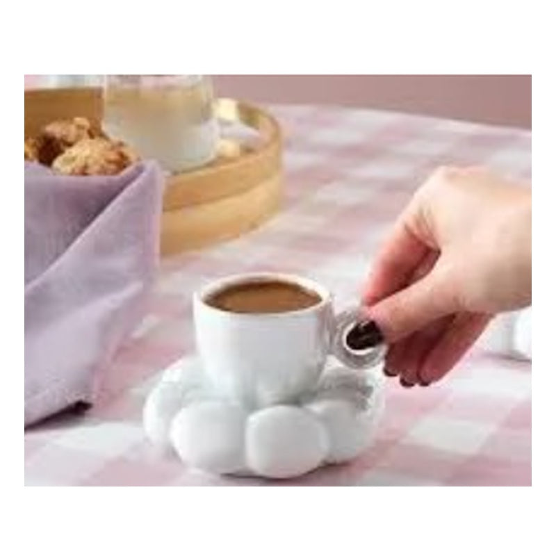 Karaca Bubble Lustre 2-Person Porcelain Turkish Coffee Cup Set - Pearl White Beaded Saucer (4-Piece)