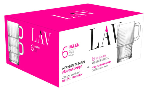 Lav Helen Glass Mug Set of 6 (270 ml)