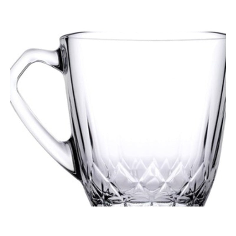 Pasabahce Mercan 6-Piece Faceted Clear Glass Coffee & Tea Cups with Handle