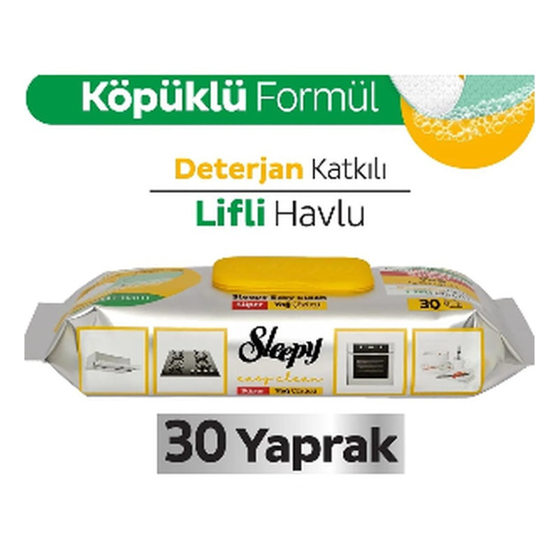 Sleepy Easy Clean Heavy-Duty Degreaser Textured Scrubbing Wipes (Süper Yağ Çözücü Lifli Havlu) - 30 Sheets