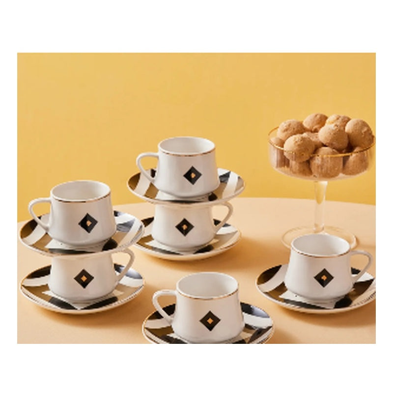 Karaca Margaret 2-Person Porcelain Turkish Coffee Cup Set - Diamond Motif (4-Piece)