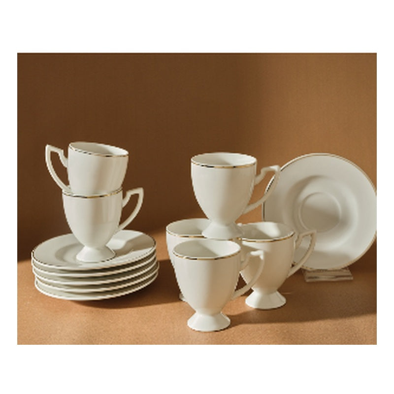 Karaca Boyoz 6-Person Footed Porcelain Turkish Coffee Cup Set - Classic White (12-Piece)