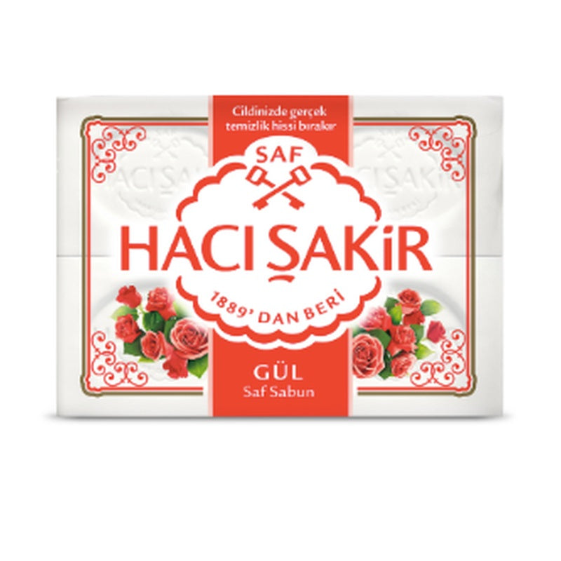 Haci Sakir Traditional Pure Bath Bar Soap - Rose (Gül) - 4 x 150g (600g)