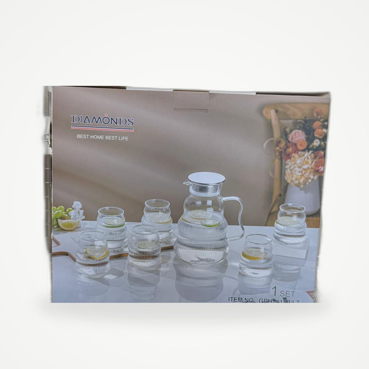 DIAMONDS GPH-011B/L7 7-Piece Pitcher and Tumbler Set Gift Box Packaging