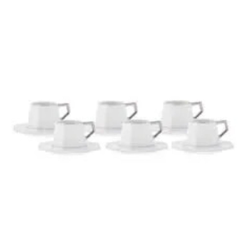 Karaca Seher 6-Person Porcelain Turkish Coffee Cup Set - Minimalist Pure White (12-Piece)