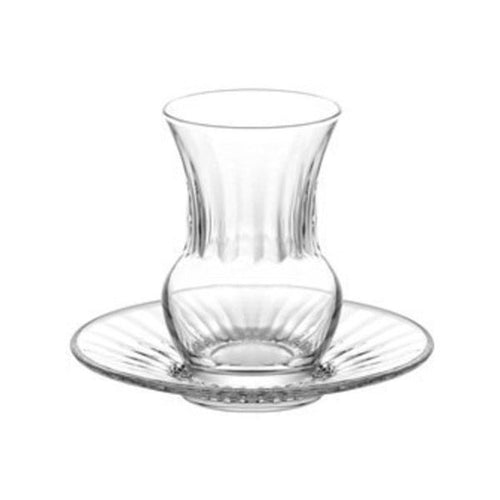 Lav Mira Unique Design Tea Glasses Set 6-Piece Glass, 6- Piece Saucer. 12-Piece