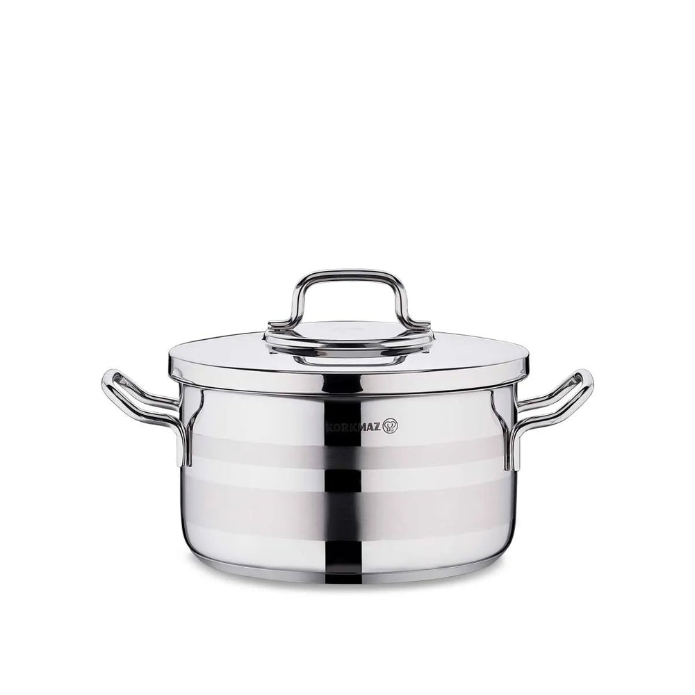 Korkmaz Astra2 Professional 18/10 Stainless Steel Deep Stockpot Casserole with Lid 26x14 cm - A2026