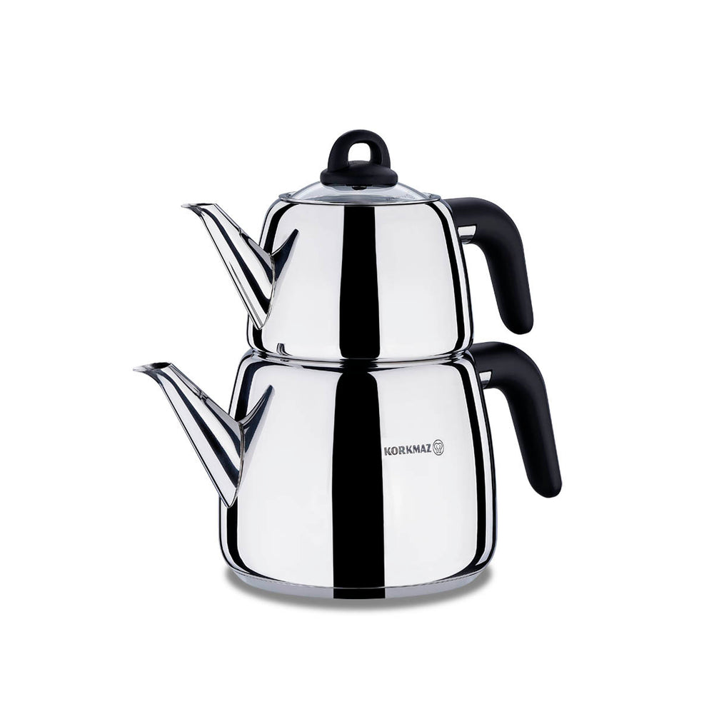 Korkmaz Bella Nora 18/10 Stainless Steel Stovetop Double Turkish Teapot Set - A045