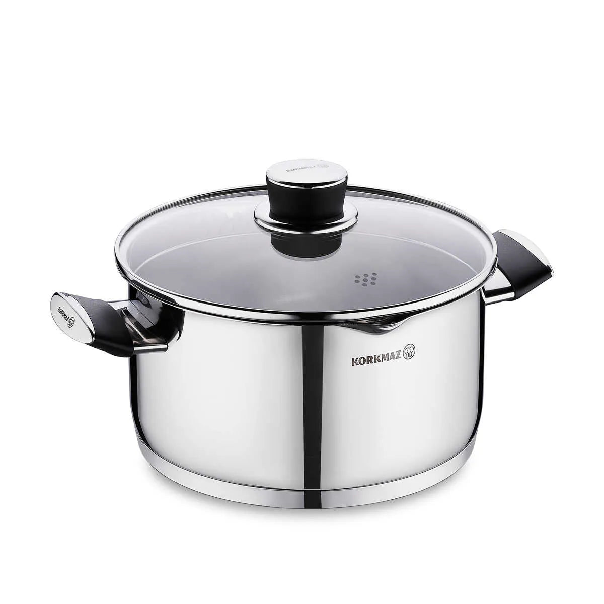 Korkmaz Pera 24 cm Deep Stockpot with Strainer Lid – Large Stainless Steel Pot for Soups &amp; Stews