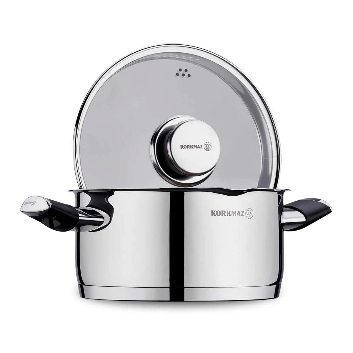 Korkmaz Pera 24 cm Deep Stockpot with Strainer Lid – Large Stainless Steel Pot for Soups &amp; Stews