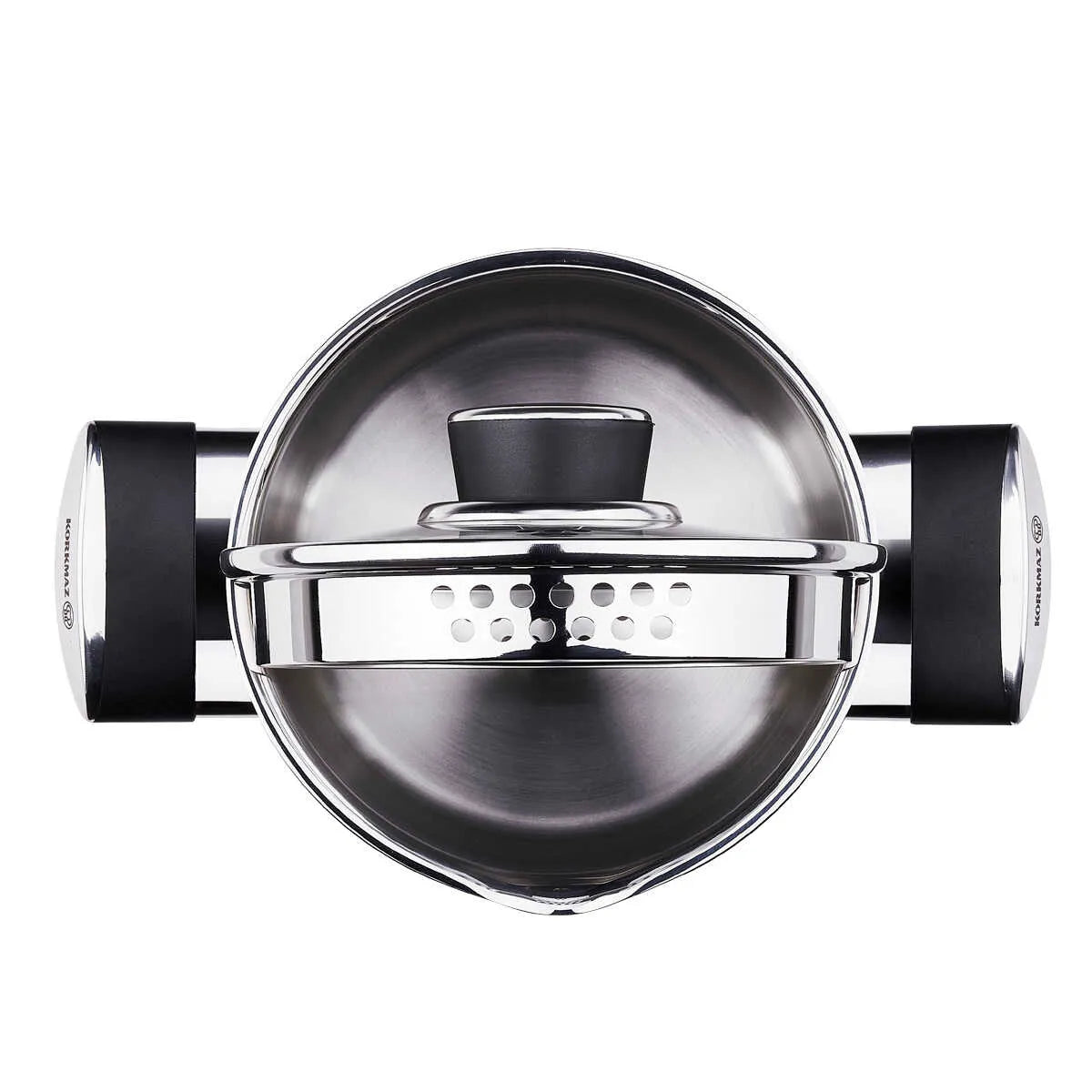 Korkmaz Pera 24 cm Deep Stockpot with Strainer Lid – Large Stainless Steel Pot for Soups &amp; Stews