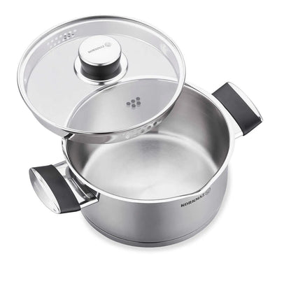 Korkmaz Pera 24 cm Deep Stockpot with Strainer Lid – Large Stainless Steel Pot for Soups &amp; Stews