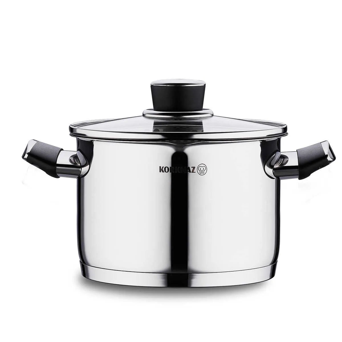 Korkmaz Pera 24 cm Deep Stockpot with Strainer Lid – Large Stainless Steel Pot for Soups &amp; Stews