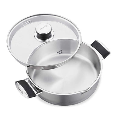 Korkmaz Pera 24 cm Saute Pan with Strainer Lid – Low Stainless-Steel Cookware