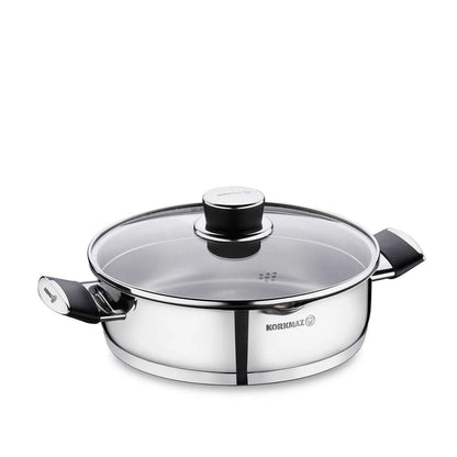 Korkmaz Pera 24 cm Saute Pan with Strainer Lid – Low Stainless-Steel Cookware