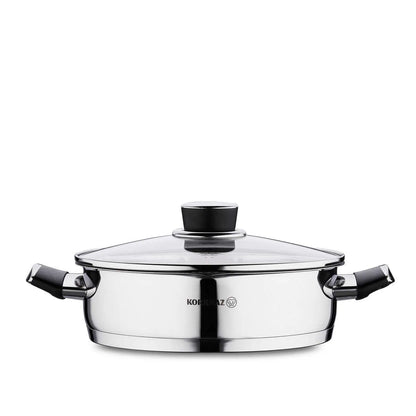 Korkmaz Pera 24 cm Saute Pan with Strainer Lid – Low Stainless-Steel Cookware