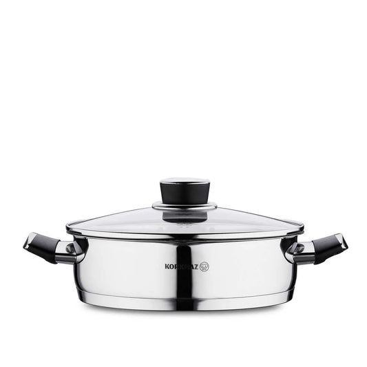 Korkmaz Pera 24 cm Saute Pan with Strainer Lid – Low Stainless-Steel Cookware