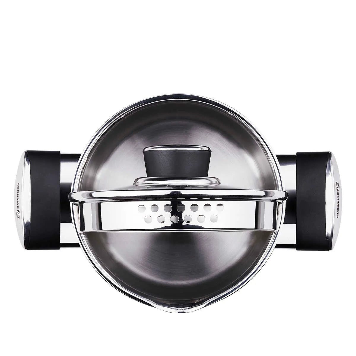Korkmaz Pera 24 cm Saute Pan with Strainer Lid – Low Stainless-Steel Cookware