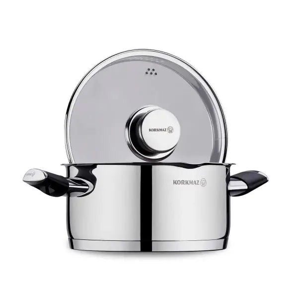 Korkmaz Pera 20 cm Saucepot with Strainer Lid – Compact Stainless Steel Cooking Pot