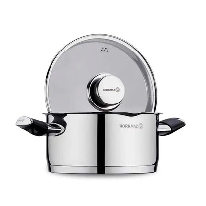 Korkmaz Pera 20 cm Saucepot with Strainer Lid – Compact Stainless Steel Cooking Pot