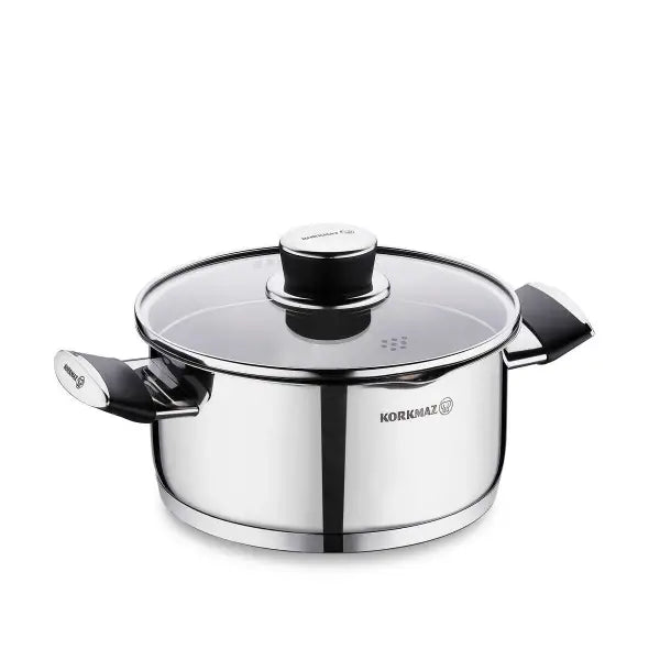 Korkmaz Pera 20 cm Saucepot with Strainer Lid – Compact Stainless Steel Cooking Pot