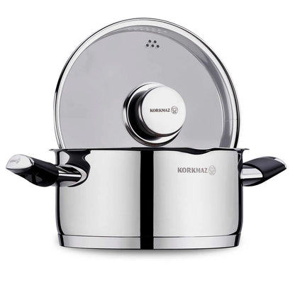 Korkmaz Pera 24 cm Cooking Pot with Strainer Lid – Medium Stainless Steel Cookware