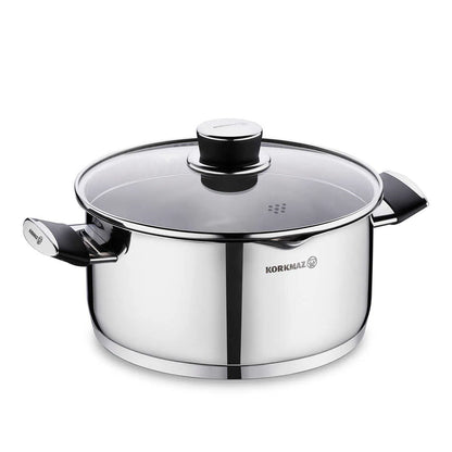 Korkmaz Pera 24 cm Cooking Pot with Strainer Lid – Medium Stainless Steel Cookware