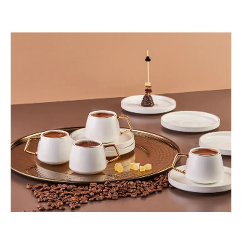 Karaca Saturn 6-Person Porcelain Turkish Coffee Cup Set - Gold Rim (12-Piece)