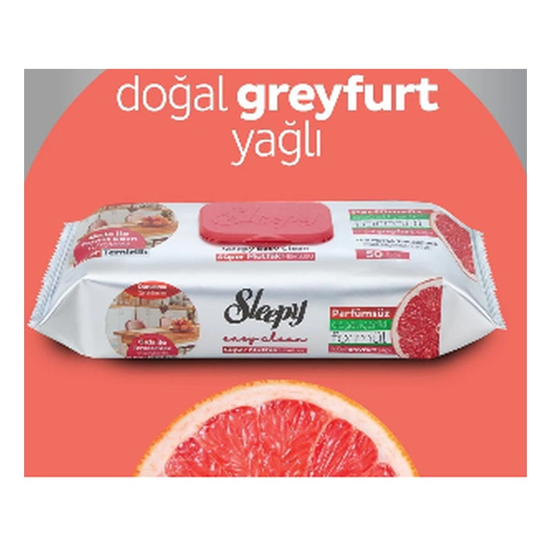 Sleepy Easy Clean Natural Grapefruit Oil Kitchen & Surface Cleaning Wipes - 50 Sheets