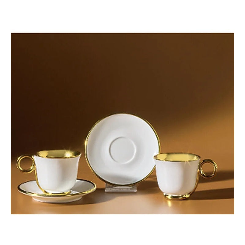 Karaca Blush 2-Person Porcelain Turkish Coffee Cup Set - Pearl White & Gold, 120ml (4-Piece)