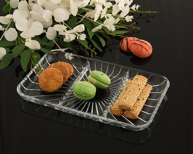 Pasabahce Elegant Divided Rectangular Glass Meze & Snack Serving Dish 28cm