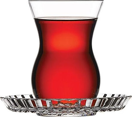 Pasabahce Beykoz 12-Piece Luxury Turkish Tea Glasses & Crystal Saucers Set (190ml)