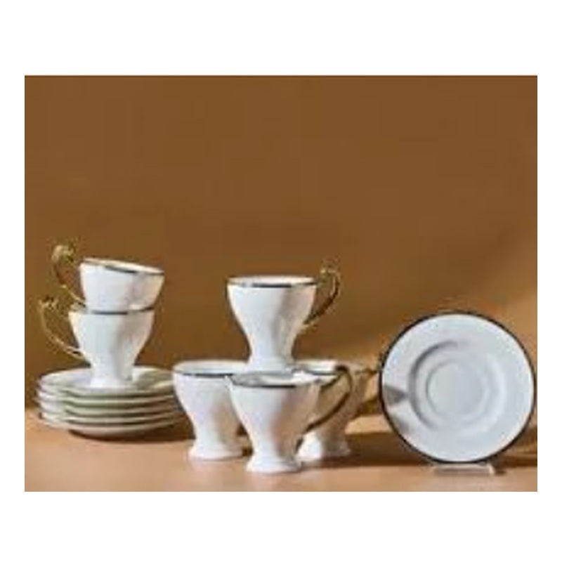 Karaca Serpil 6-Person Footed Porcelain Turkish Coffee Cup Set - Gold Rim (12-Piece)