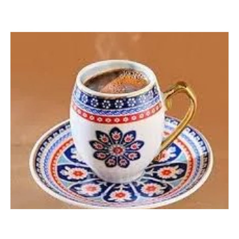 Karaca New Sogut 6-Person Porcelain Turkish Coffee Cup Set - Iznik Floral Motif (12-Piece)