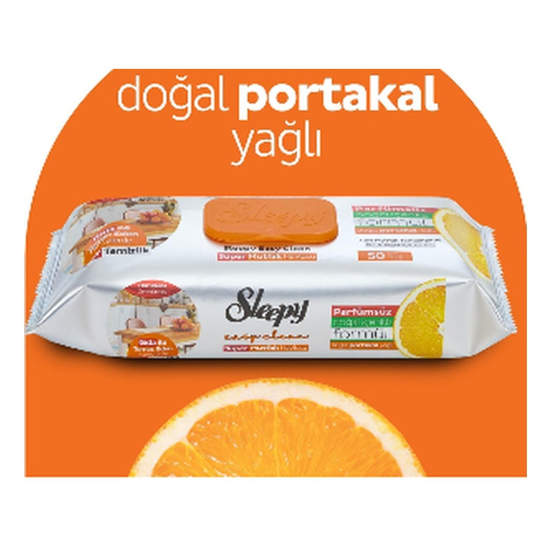 Sleepy Easy Clean Natural Orange Oil Kitchen & Surface Cleaning Wipes - 50 Sheets