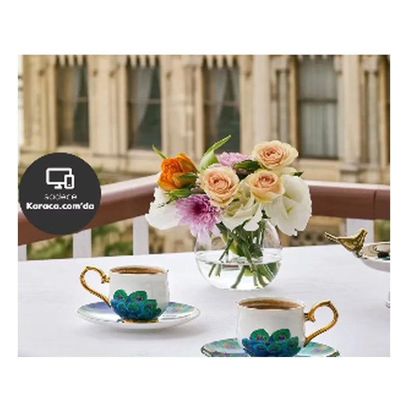 Karaca x Ciragan Palace Shop 2-Person Luxury Porcelain Turkish Coffee Cup Set (4-Piece)