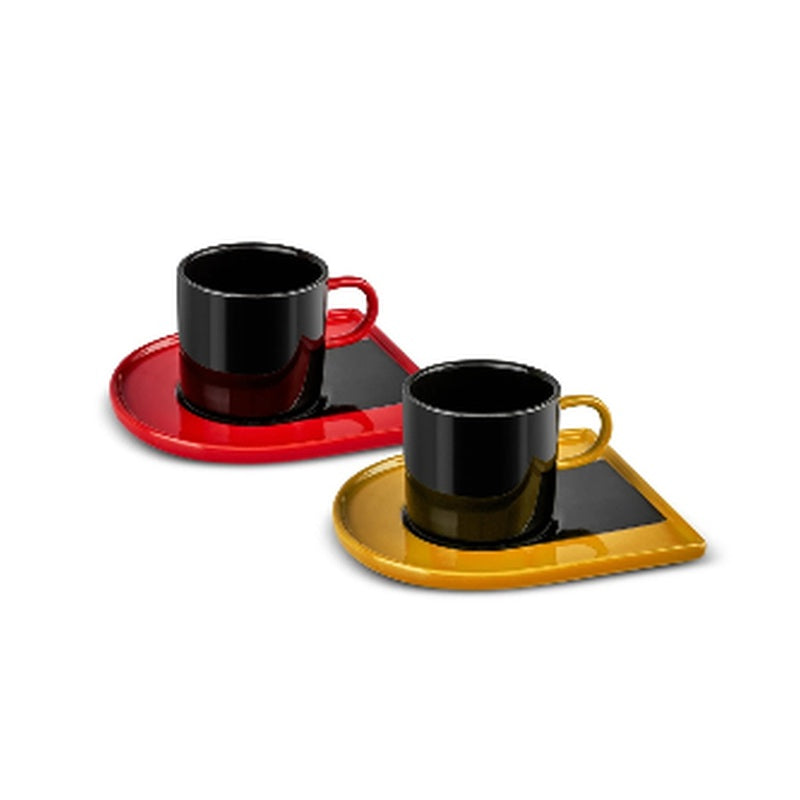 Karaca Charm 2-Person Porcelain Turkish Coffee Cup Set - Modern Square Saucer, 110ml (4-Piece)
