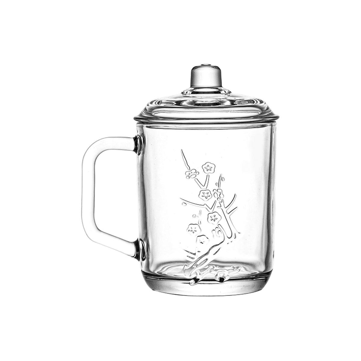 Blossom Relief Glass Tea Mug with Lid 390ml