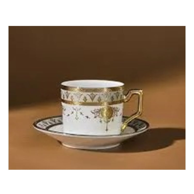 Karaca Tugra 6-Person Porcelain Turkish Coffee Cup Set - Ottoman Gold Crest (12-Piece)