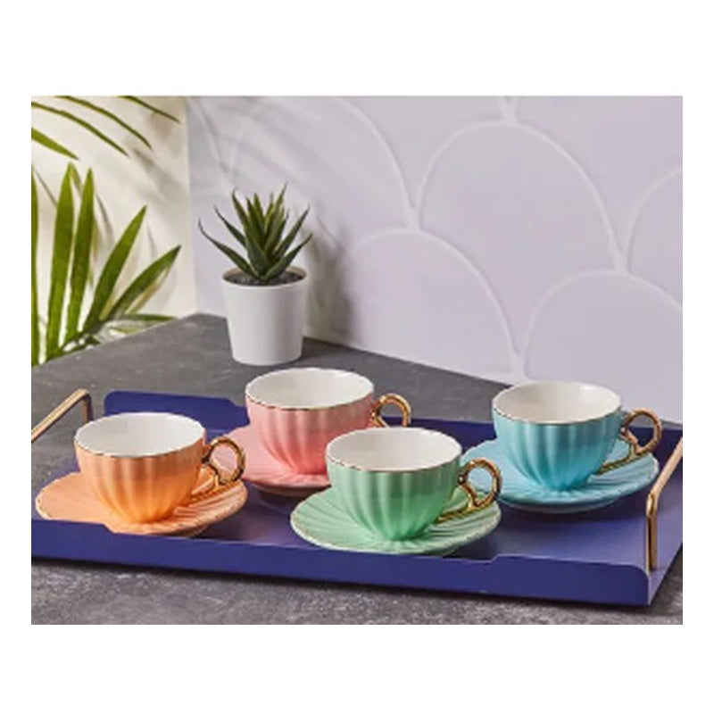 Karaca Golf 4-Person Porcelain Turkish Coffee Cup Set - Pastel Rainbow Collection (8-Piece)