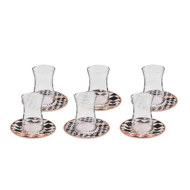 Karaca Enola 6-Person Glass & Porcelain Turkish Coffee Cup Set, 85ml (12-Piece)