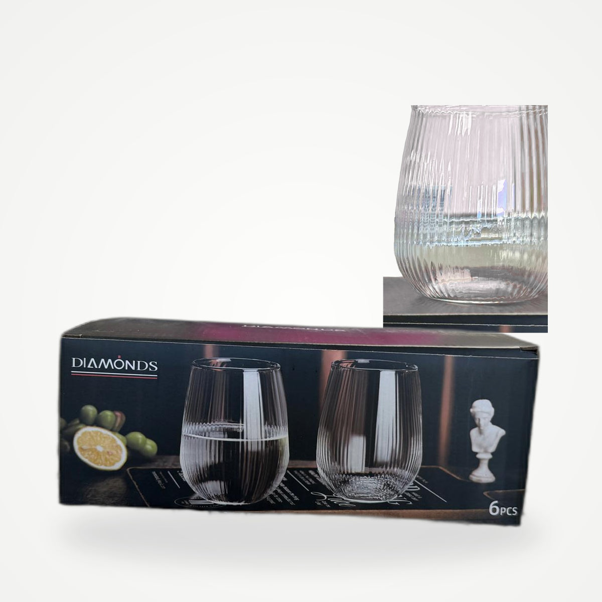 DIAMONDS GPC-45 Ribbed Glass Tumbler Display with Packaging Box