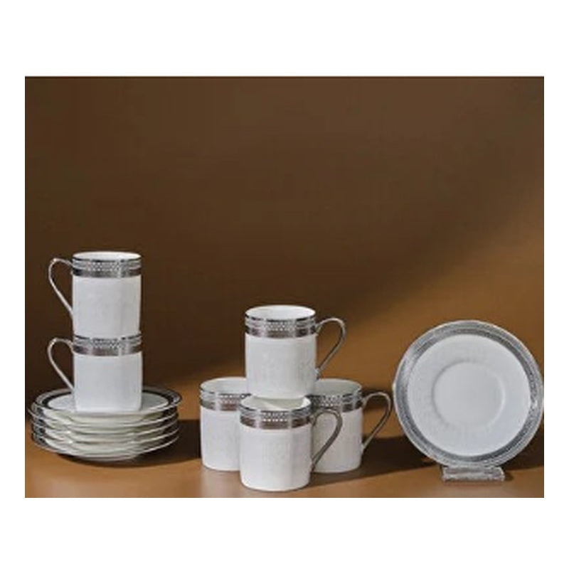 Karaca Bonita 6-Person Porcelain Turkish Coffee Cup Set - Platinum Trim, 85ml (12-Piece)