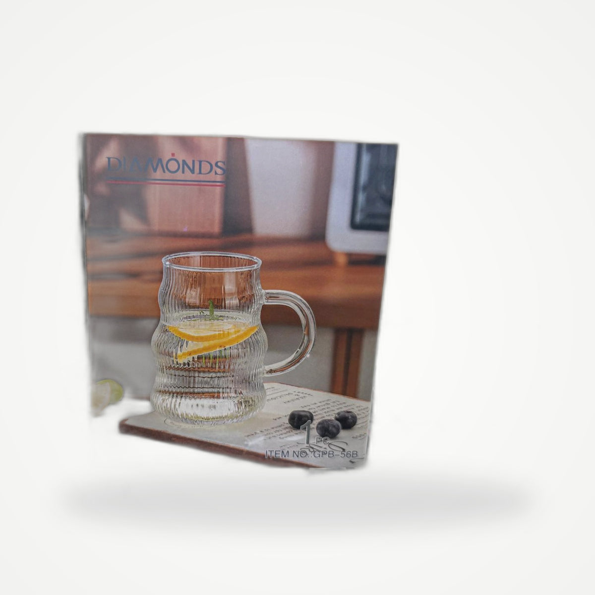 DIAMONDS GPB-56B 522ml Wavy Ribbed Glass Mug Retail Box Packaging