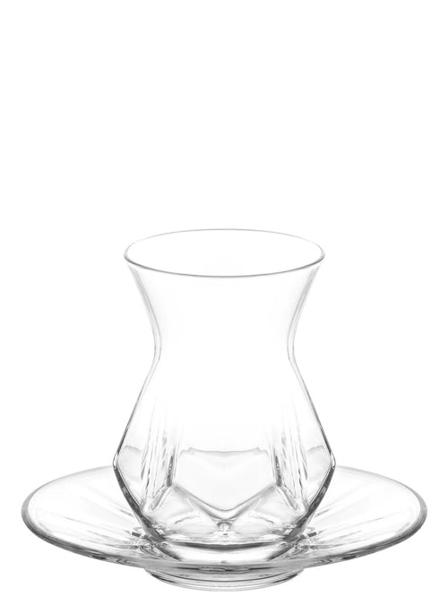 Lav Alya Unique Design Tea Glasses Set 6-Piece Glass, 6- Piece Saucer. 12-Piece
