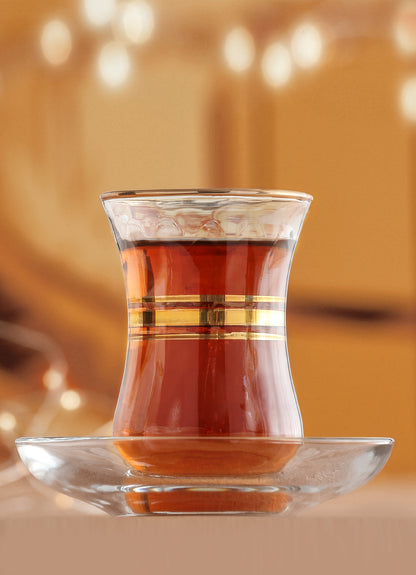 LAV Cay 12-Piece Turkish Tea Glasses Set with Gold Rim, 5 oz