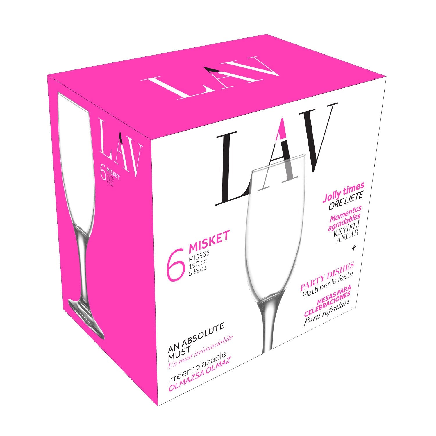 LAV Misket 6-piece champagne glasses set, 6.5 oz, 190 cc, clear glassware, 7.6 inch tall”