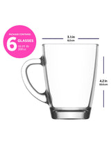 LAV Vega 6-Piece Glass Coffee Mugs Set with Handle, 10.25 oz